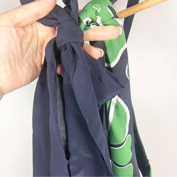 Trina Turk Hot Leaf Printed Halter Mini Dress Size 0 Navy Blue and Green - Picture 10 of 14